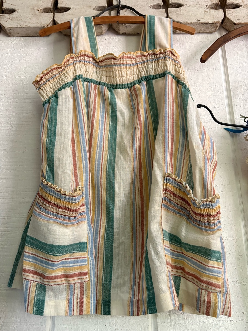 Vintage 70s Striped Smocked Pocket Tank Top - Multicolor Union Made XL - Picture 9 of 13